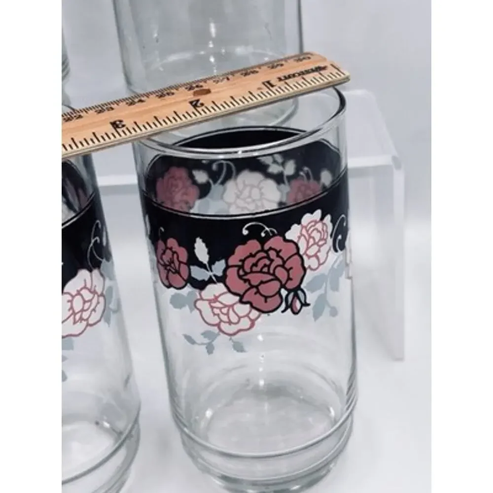 Set of 4 Vintage Corelle (Libby) SILK & ROSES Tumbler Drinking Glasses 5 7/8